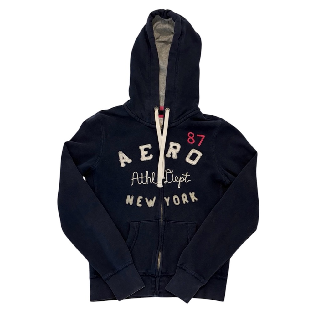 Y2K Aeropostale navy blue zip up logo hoodie